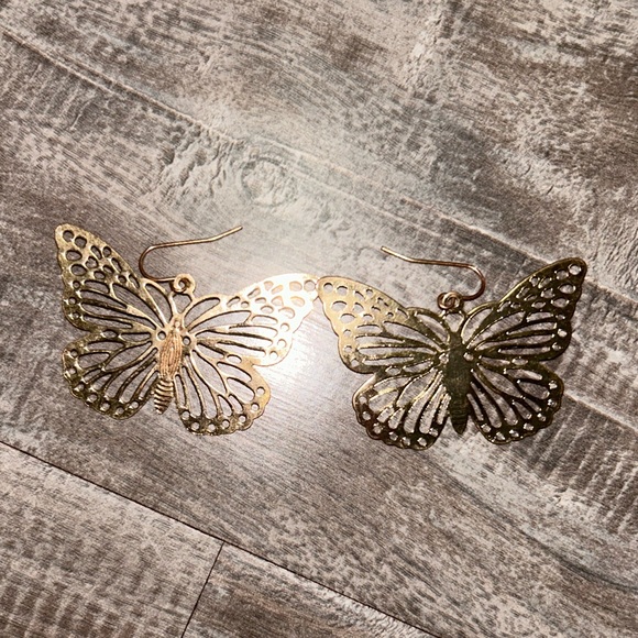 Jewelry - Butterfly Filigree Gold Plated Laser Cut Earrings